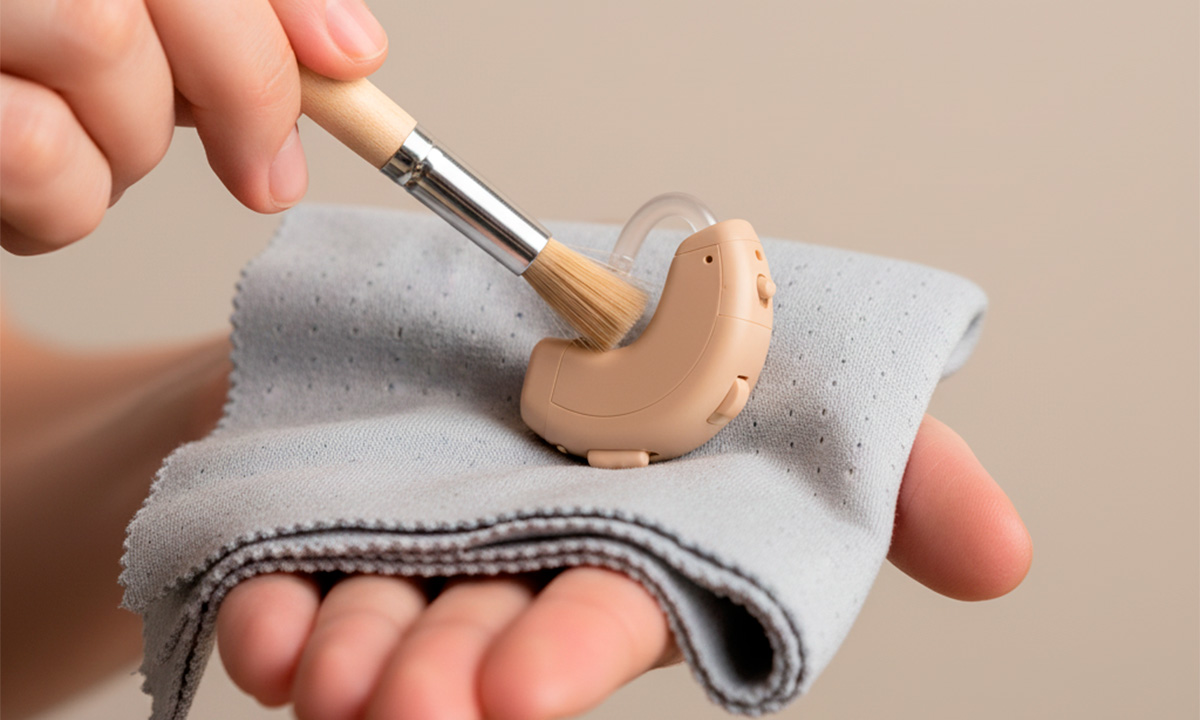 Limpieza de audífonos medicados intraauriculares con cepillo especial